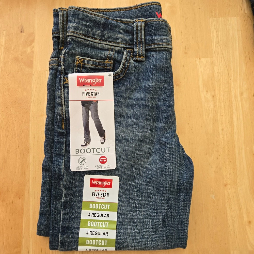 Wrangler Five Star Premium Boys Bootcut Jeans – Size 4 Regular Medium Wash NWT